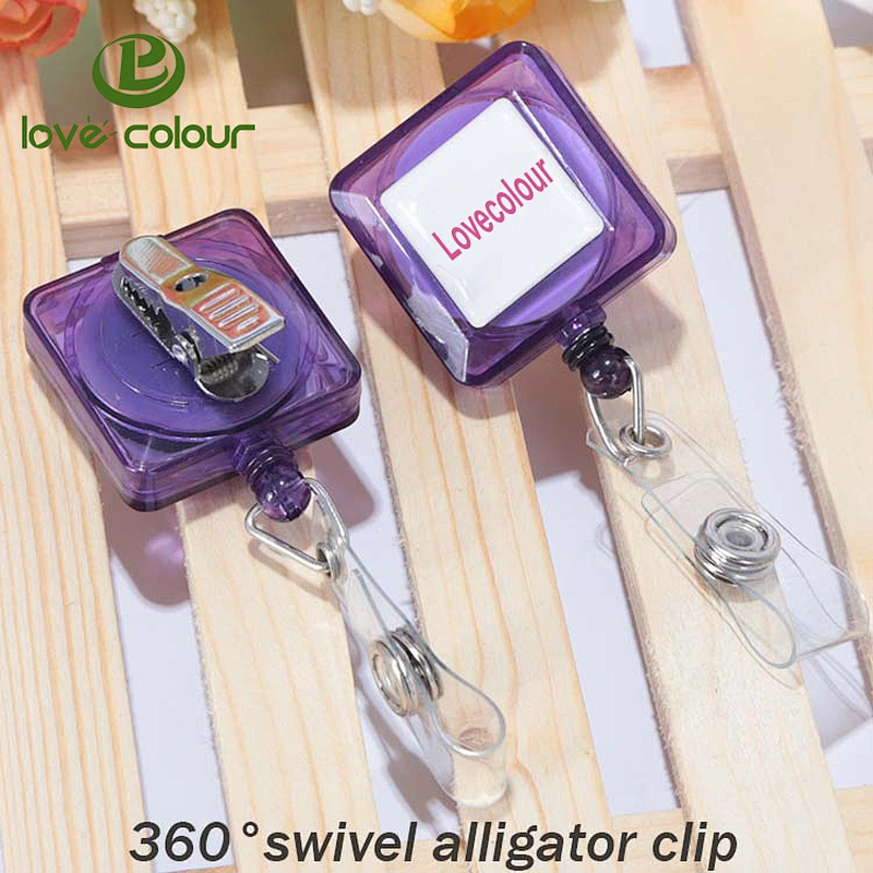 Custom shape light purple retractable plastic badge reel