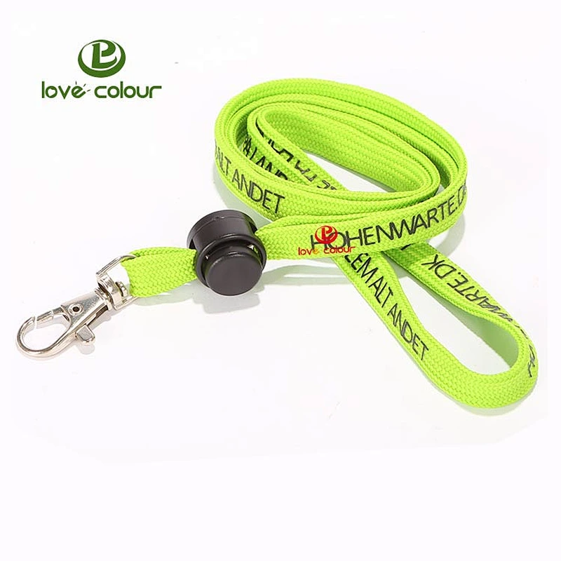 Custom fluorescence green tubular flat lanyard with safety buckle