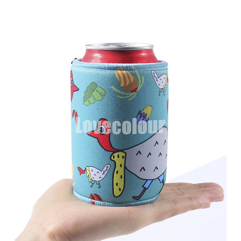 Custom advertising neoprene can stubbie cooler sleeve cover case with stitched fabric edges