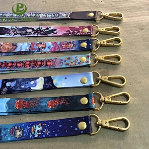 Beautiful printing polyester lanyard strap with gold metal oval hook