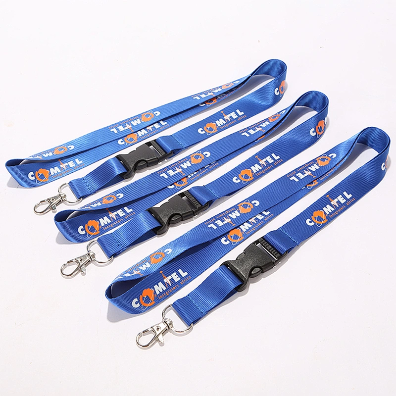 Custom Blue Flat Nylon Printed Lanyard with Safety Release