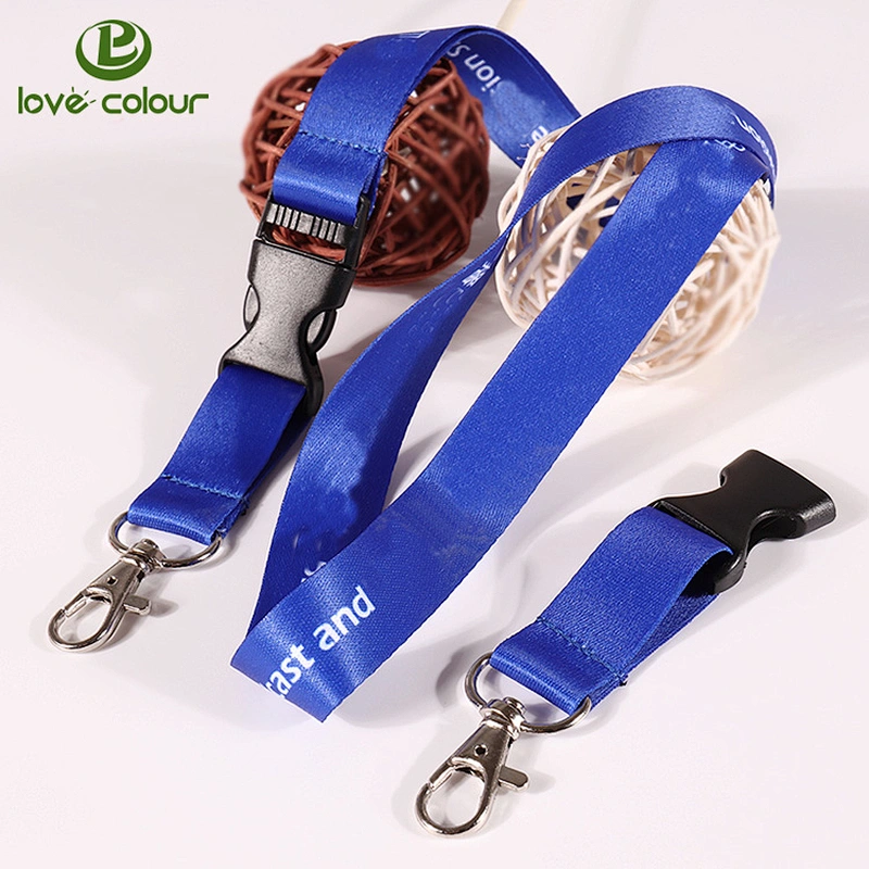 Sublimation printing event logo polyester dark navy blue lanyard with keyring