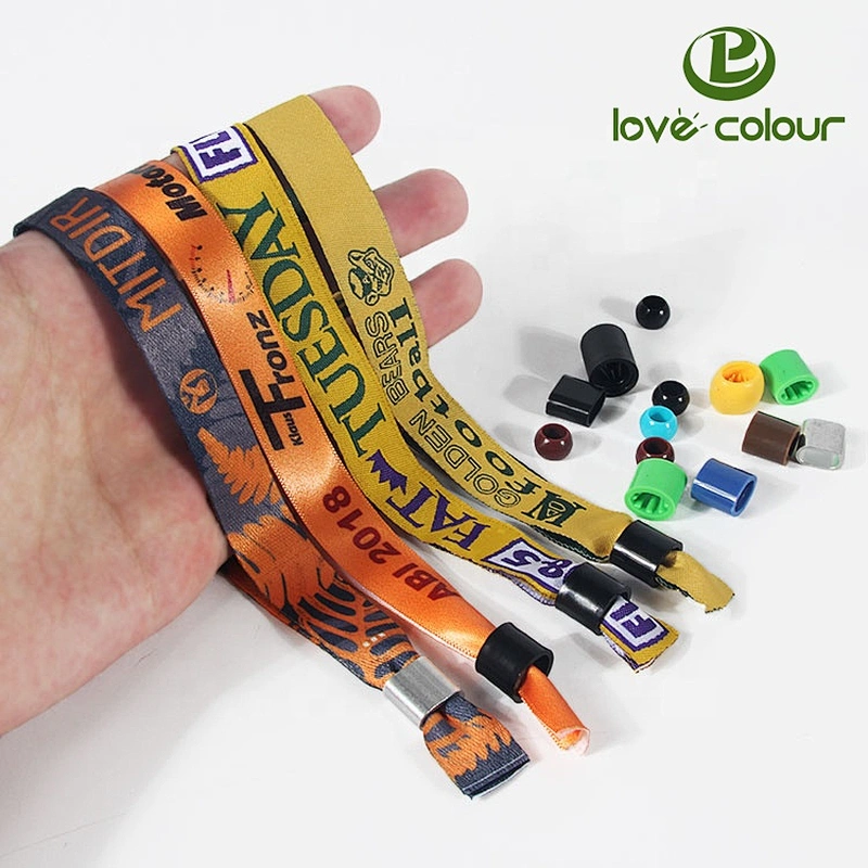 Custom polyester fabric wristband with woven or heat transfer printed logo
