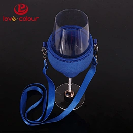 Fashion custom neoprene wine glass cup cooler holder with lanyard