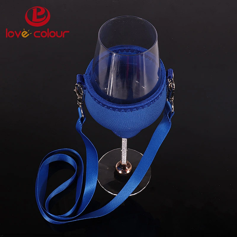 Fashion custom neoprene wine glass cup cooler holder with lanyard