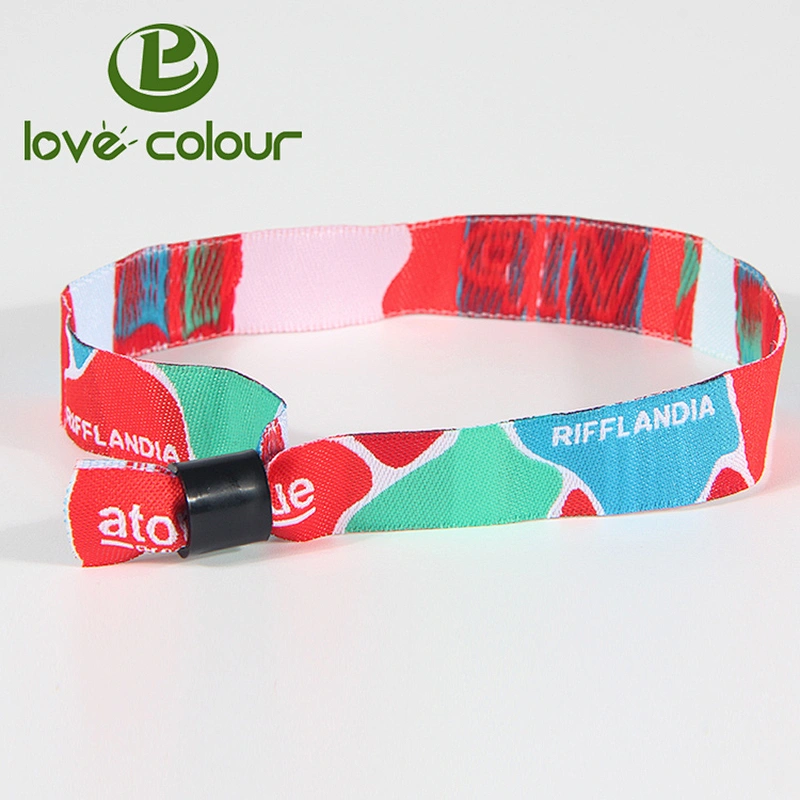 Custom woven cloth polyester wristband bracelet with fastener for music festival
