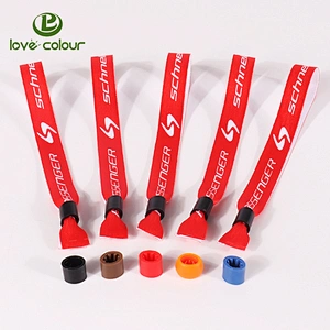 Custom woven logo fabric polyester events wristband with one time plastic clasp