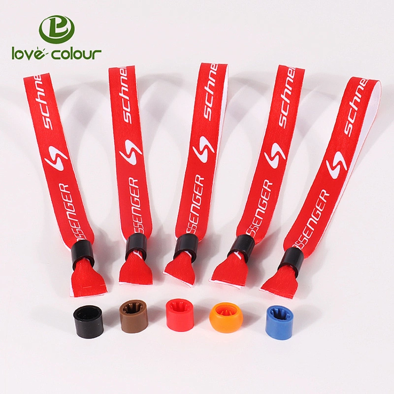 Custom woven logo fabric polyester events wristband with one time plastic clasp