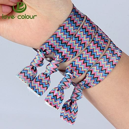 Polyester Custom Logo Printed Ribbon Elastic Knot Hair Tie For Girls