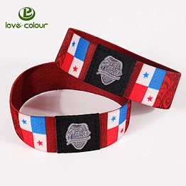 Custom polyester printing elastic wristband with fabric label