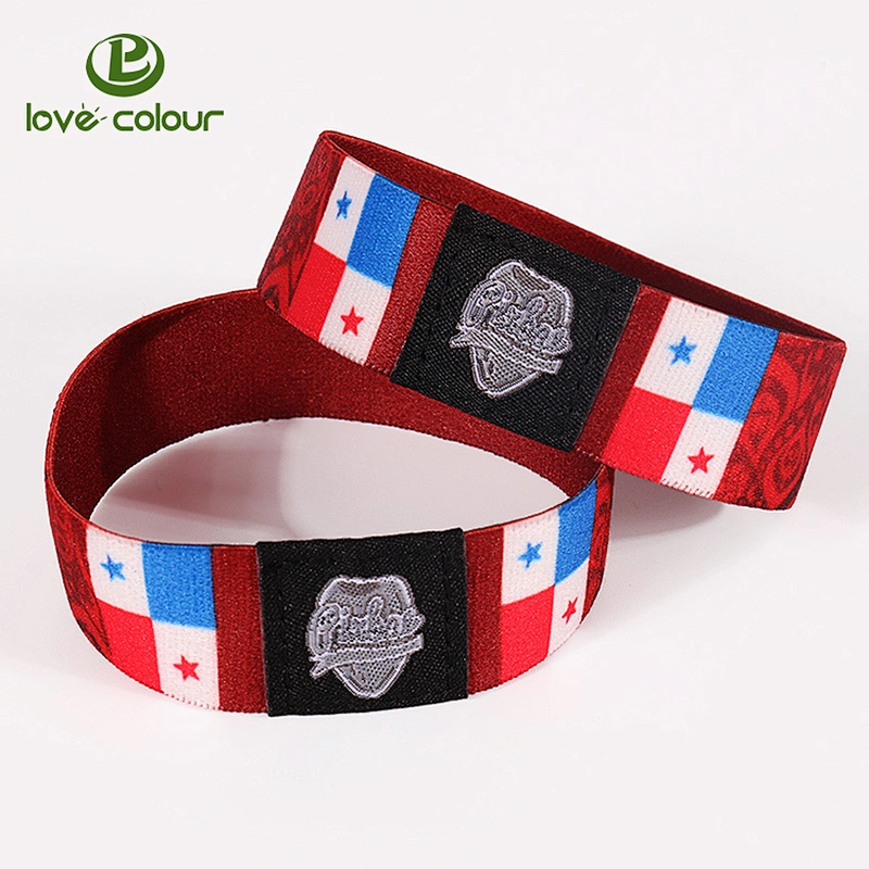 Custom polyester printing elastic wristband with fabric label