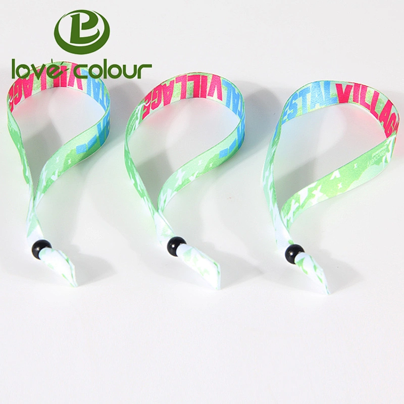 Popular festival items polyester custom printed bracelets wristband with plastic lock