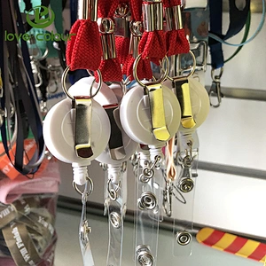 Custom plastic retractable reel ID card badge holder with lanyard strap