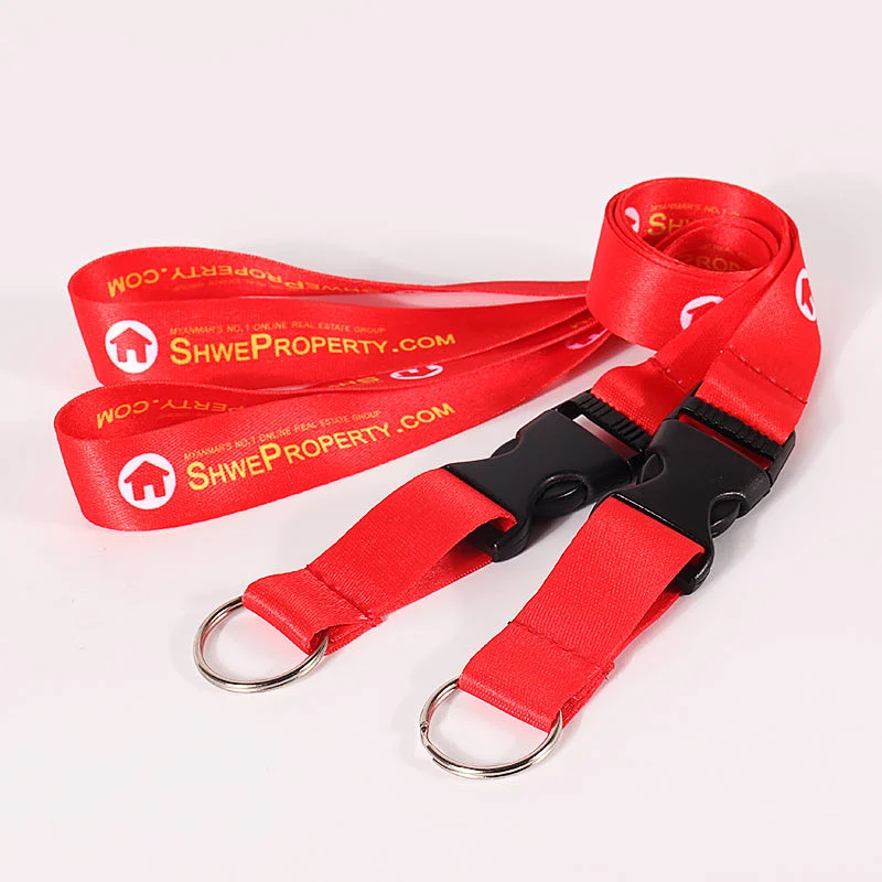 Customized polyester red lanyards roll with company name