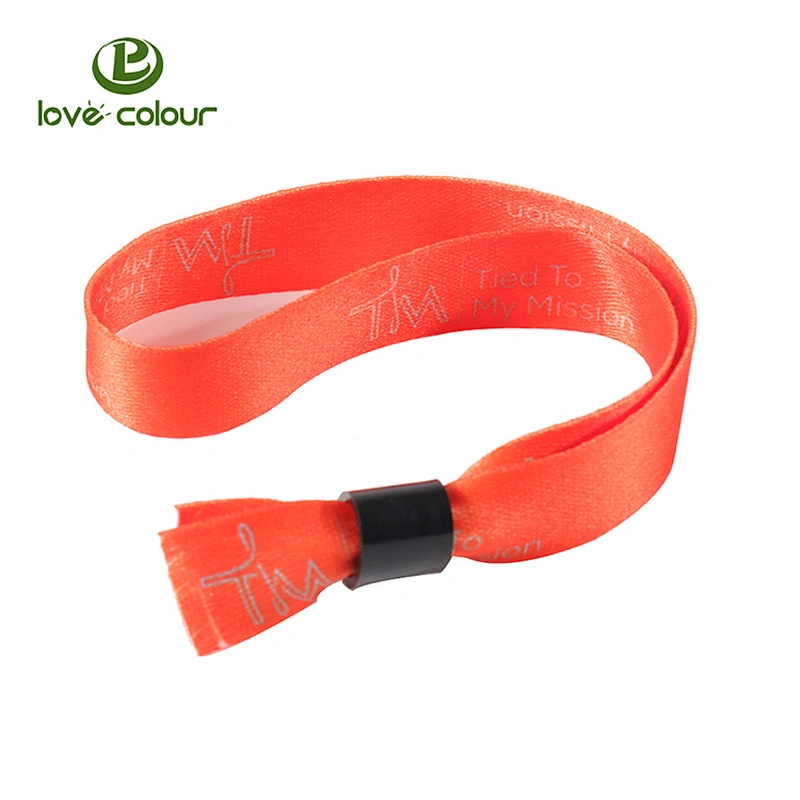 Polyester heat transfer orange color festival wristband with closing clips
