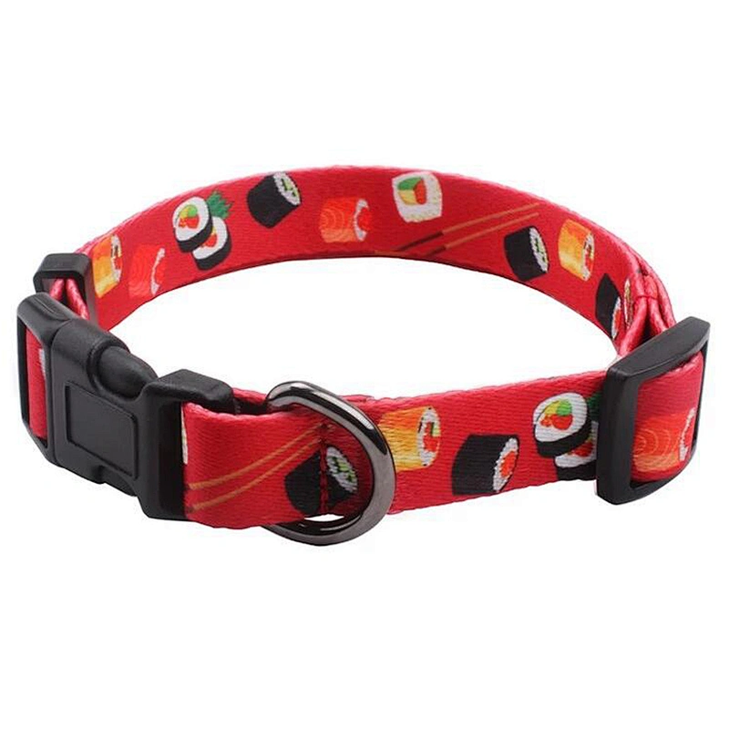 Custom adjustable print quick button polyester durable pet collars