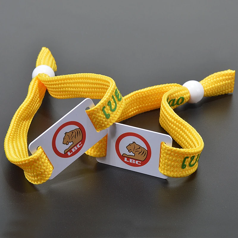 Polyester custom your logo elastic fabric tube wristband
