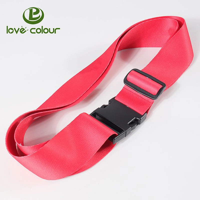 Polyester heat transfer red printing luggage belt / strap with adjustable buckle