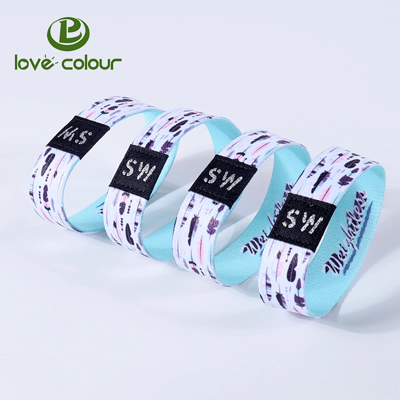 Custom logo polyester unisex elastic bracelet wristband with rfid clip