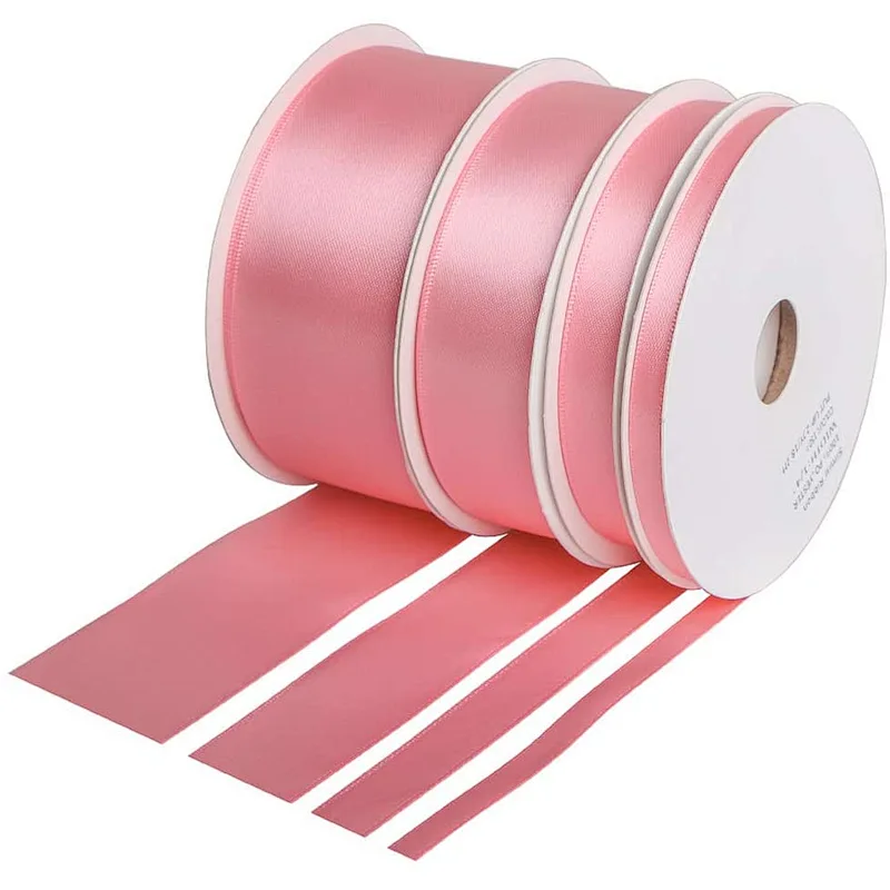 Factory custom high quality beautiful colors polyester double face satin ribbon for wedding