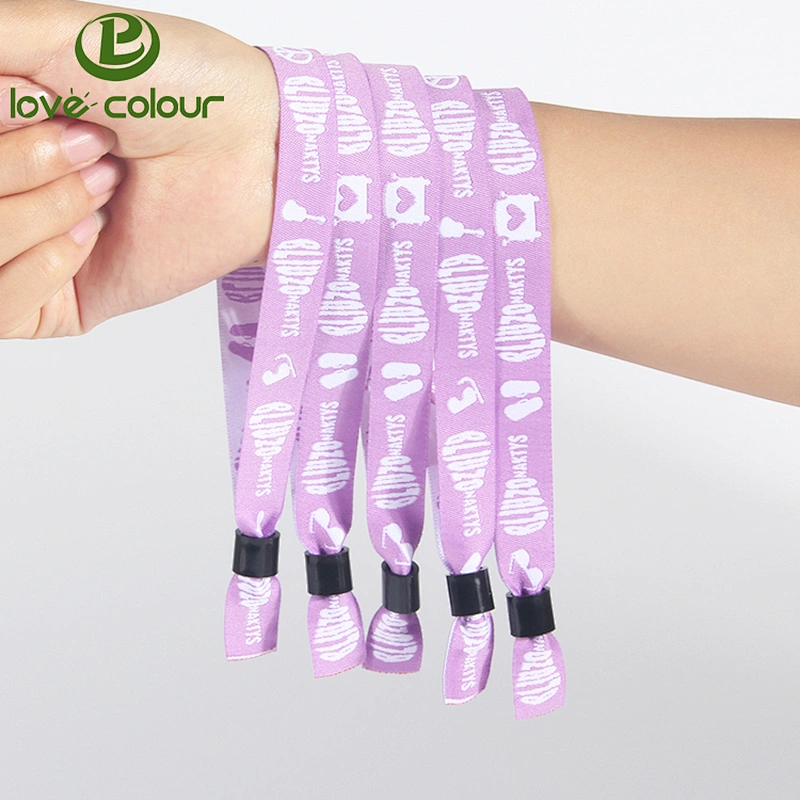 Custom one time use colorful polyester cloth thin wristband