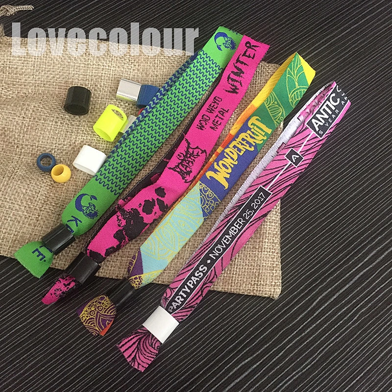 Polyester customized flexible polyester wristbands bracelet with plastic lock