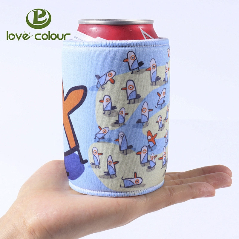 Custom advertising neoprene can stubbie cooler sleeve cover case with stitched fabric edges