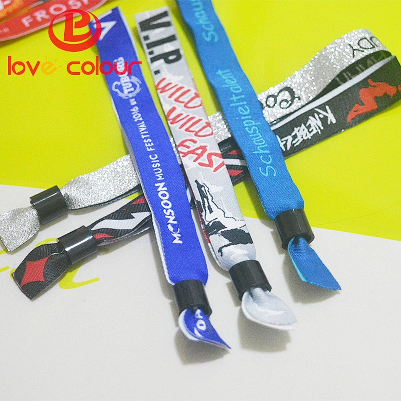 Custom polyester music event fabric wristbands with one time use smart lock