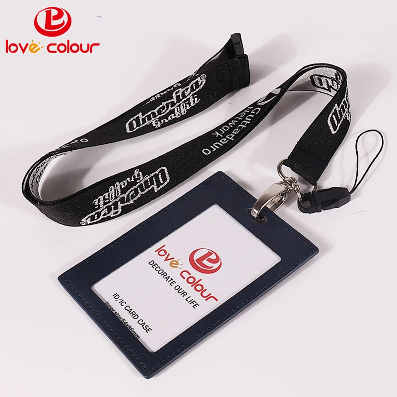 Custom id card holder woven lanyard strap neck ribbon