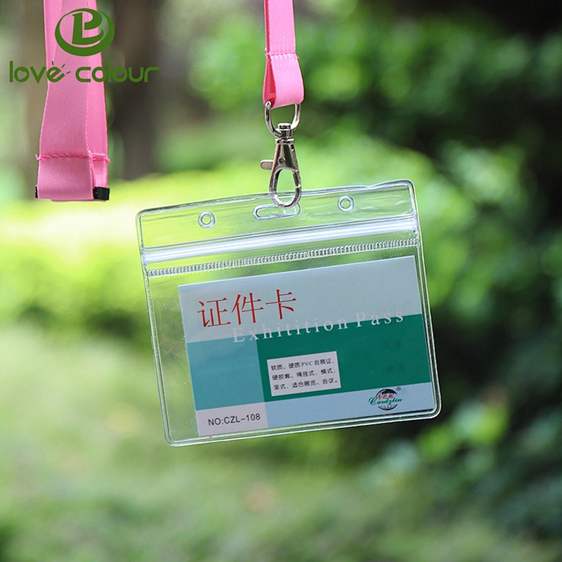 PVC horizontal or upright transparent badge holder with lanyards