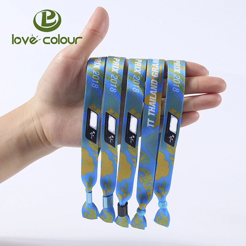 Lovecolour custom cheap polyester fabric wristband with disposable fastener