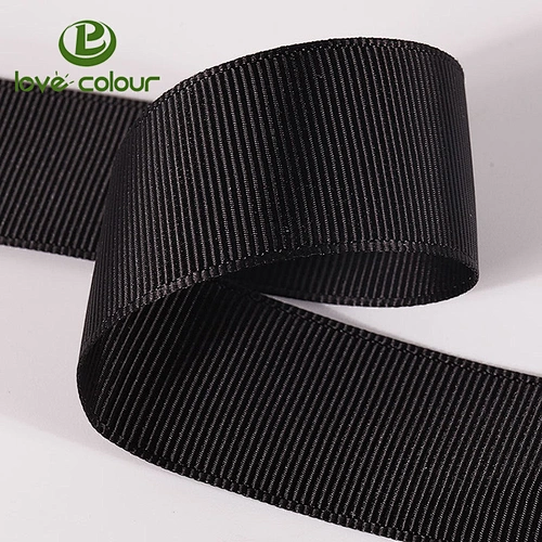 Custom size polyester plain black grosgrain ribbon for bag decoration