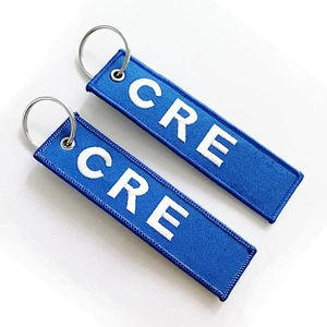 Custom logo embroidered keychain keyring fabric luggage key tags