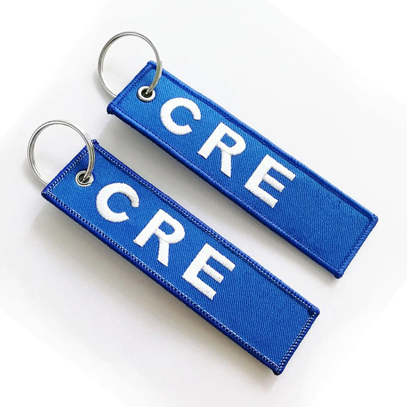 Custom logo embroidered keychain keyring fabric luggage key tags