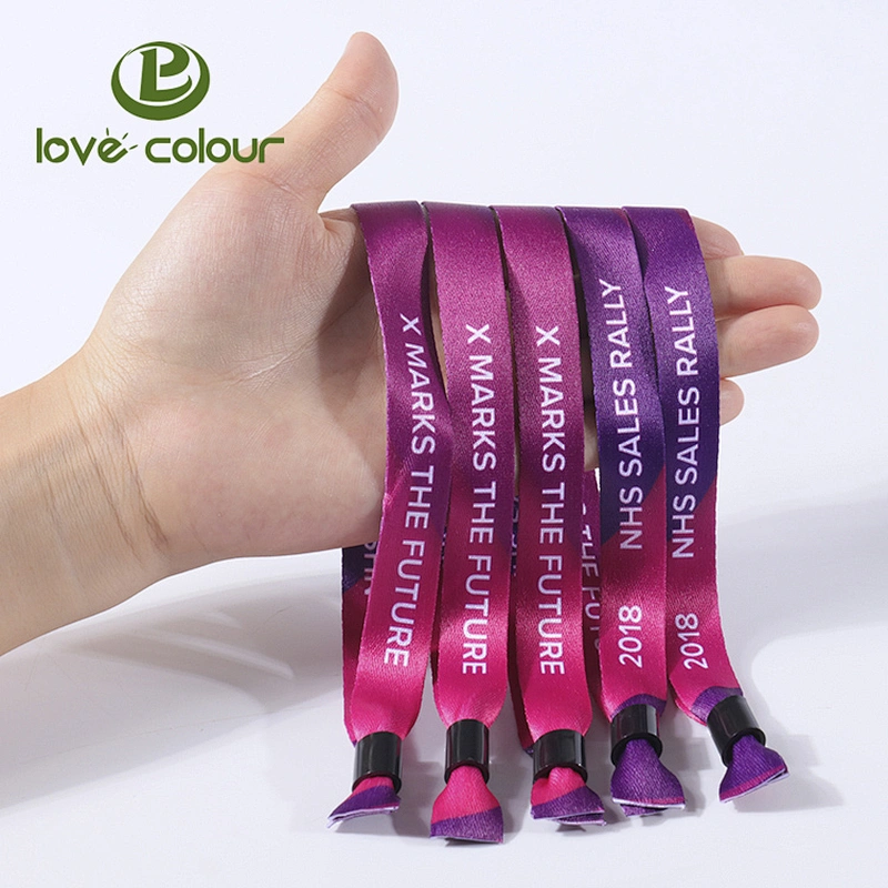Popular polyester printing custom logo wristband for event one time use