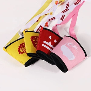 Custom wedding favor neoprene sleeves stubby can cooler with lanyard