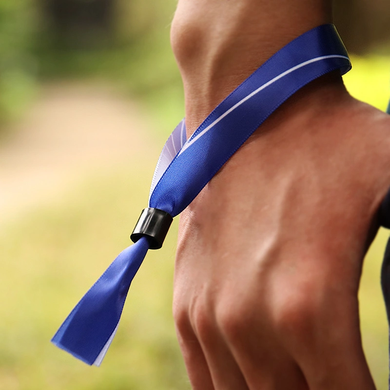 Hot custom cheap satin material event fabric entrance wristband with sliding lock