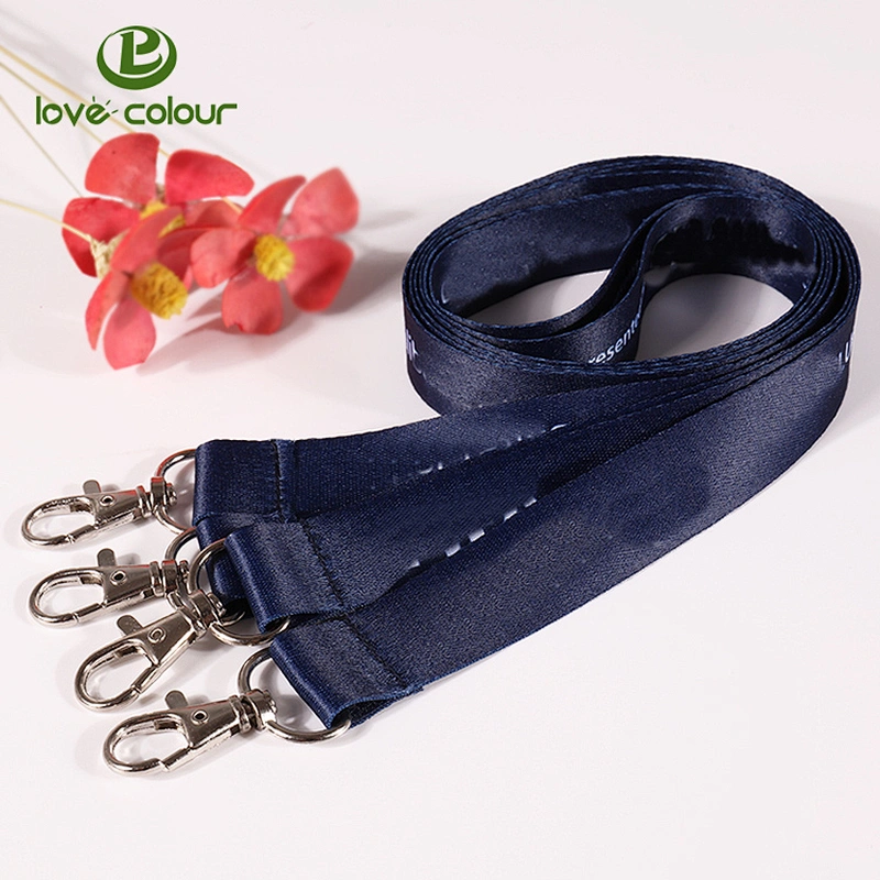 Sublimation printing event logo polyester dark navy blue lanyard with keyring
