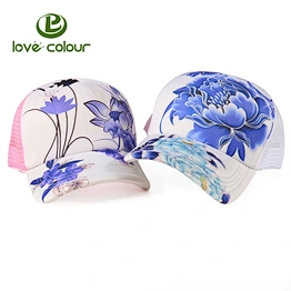 Adjustable printing women trucker hats mesh caps with plastic buckle