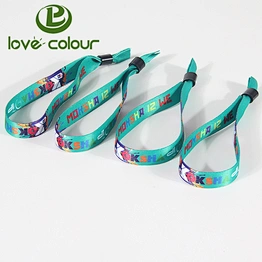 Popular festival items polyester custom printed bracelets wristband with plastic lock