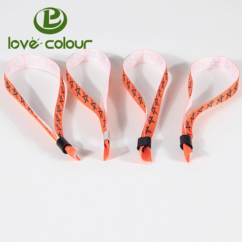 Decoration use printing satin ribbon wristband with barrel plastic lock