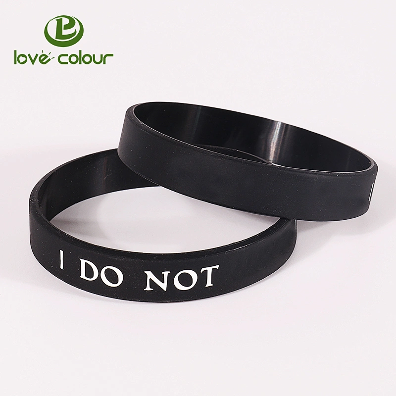 Custom black rubber wristband silicone bracelets 25 cm length
