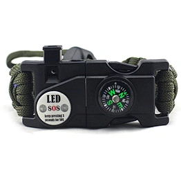 Outdoor 550 Grade Adjustable Multitools Fire Starter Compass Whistle Camping Sport Rescue Bracelet