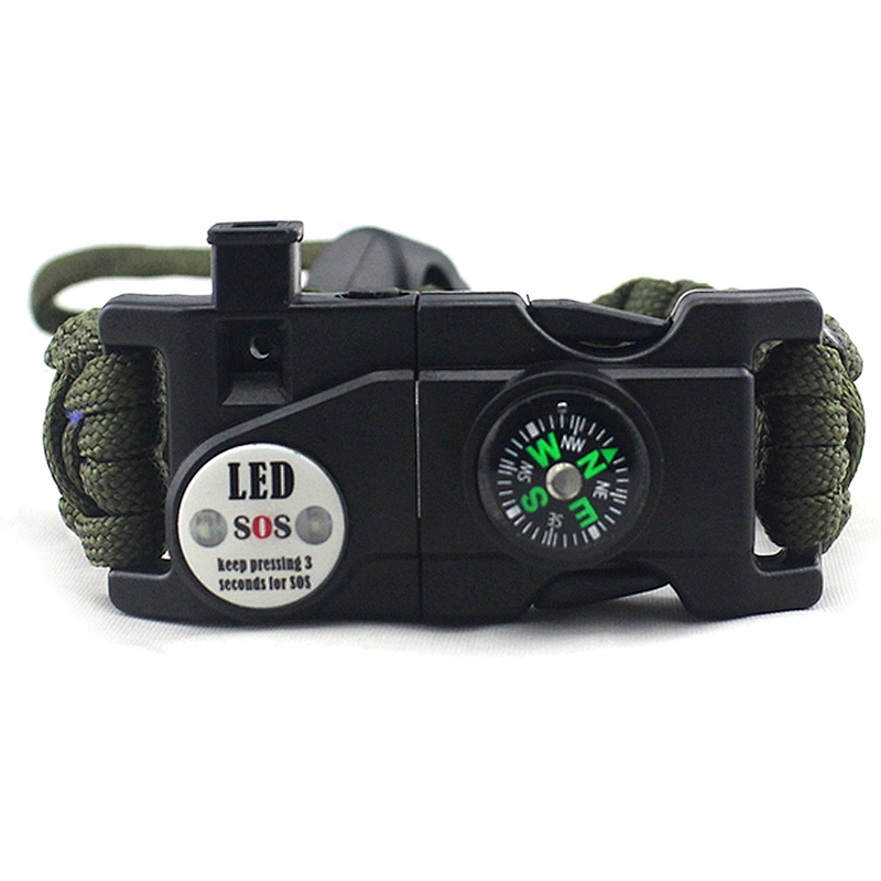 Outdoor 550 Grade Adjustable Multitools Fire Starter Compass Whistle Camping Sport Rescue Bracelet