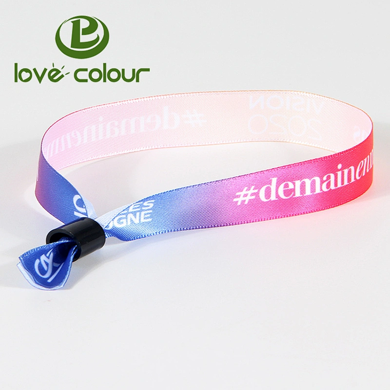 Custom printing logo disposable satin charm wristband with one time clip