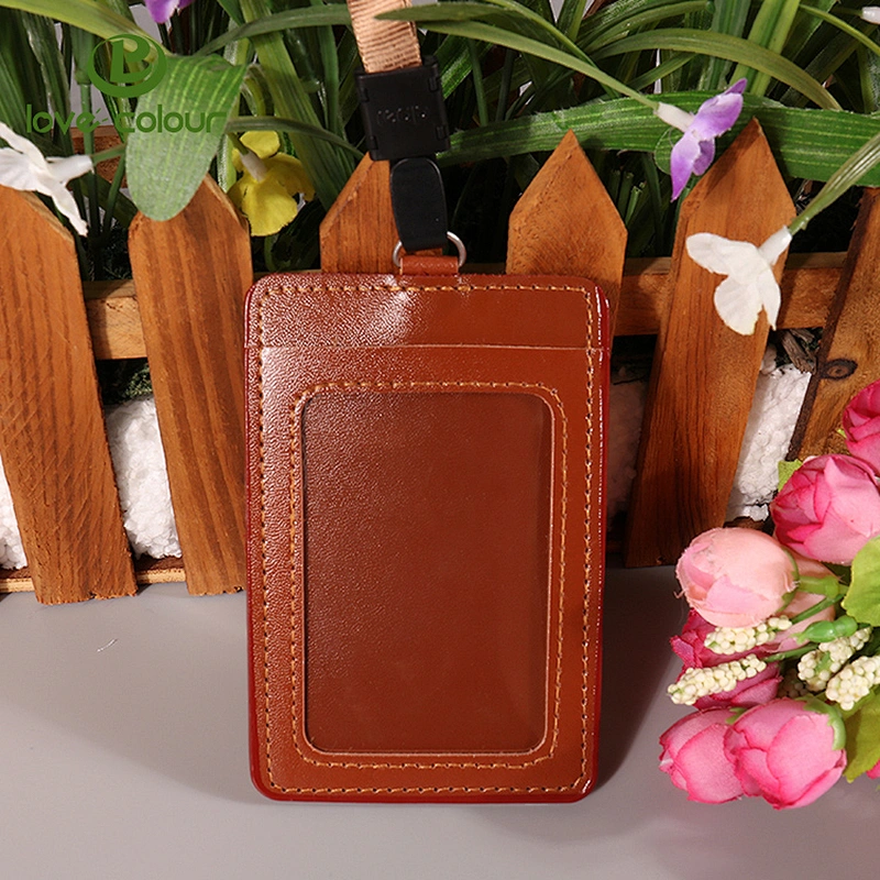 Hot custom brown leather badge holder/card holder with strap