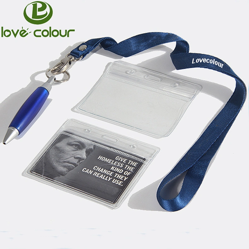 Custom made polyester lanyard with pen and card holder for office