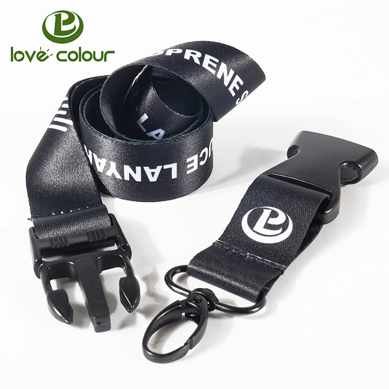 Custom polyester material your own logo lanyard for company with breakaway buckle