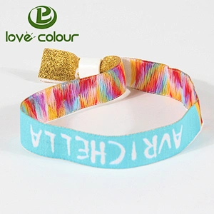 Custom polyester 15 x 350mm festival fabric woven label wristbands