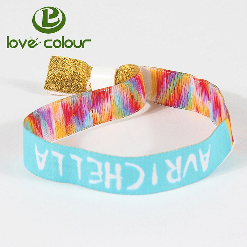 Custom polyester 15 x 350mm festival fabric woven label wristbands